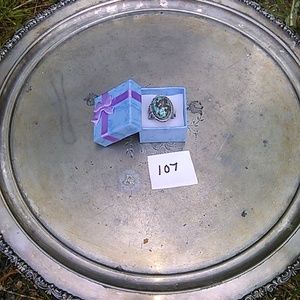 blue and silver brown ring